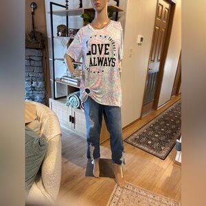 NO BOUNDARIES Love Always Graphic T-Shirt SIZE 15-17 LG Rayon Spandex NWT